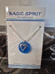 Heart Round Disc w/blue seaglass Necklace (JNC-530)