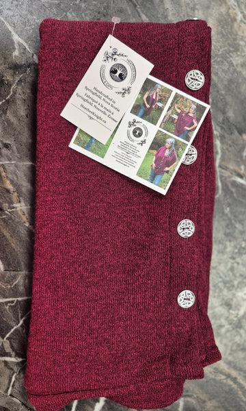 Knit Button Shawl With Pewter Buttons - Ripe Raspberry