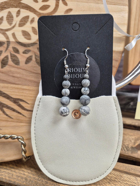 Earrings - Mixed Grey Bead Dangle Sterling Silver Findings