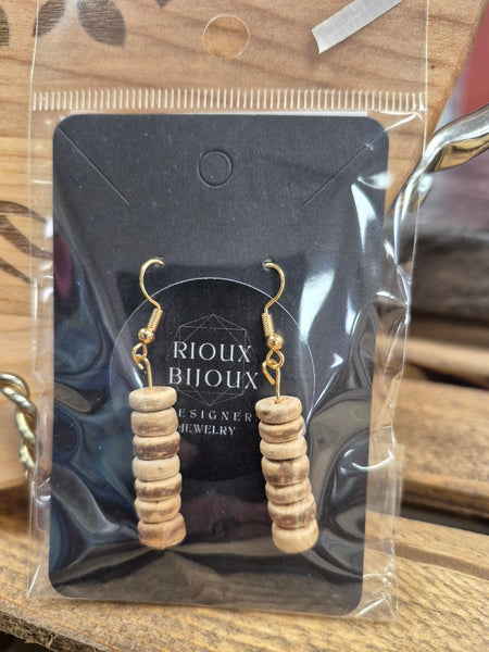 Earrings - Strata Stacks - Natural Wood & 18K Gold Plated Findings