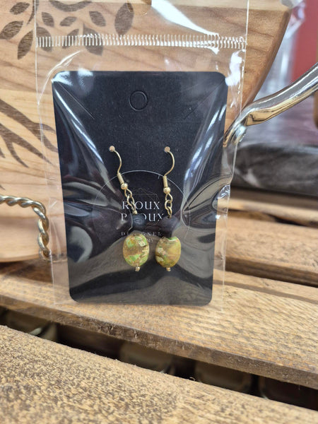 Earrings - Polished Stone w/black bead dangle