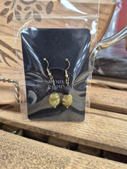 Earrings - Polished Stone w/black bead dangle
