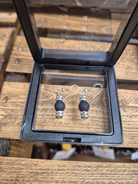 Earrings - Black Bead Dangle / Sterling Silver Findings