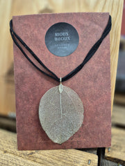 Necklace -Gold Leaf on Black Rope