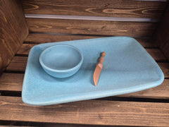 Robin's Egg Blue Footed Tray w/bowl & knife