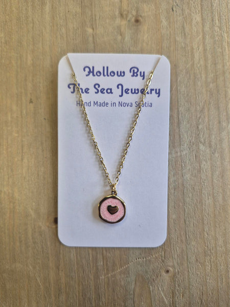 Pink Heart Necklace in Gold Color