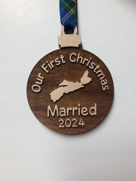 Ornament (Wood NS First Christmas Married 2024)