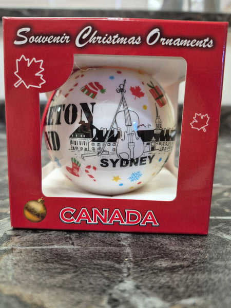 Christmas Ball CBI White with Lobster, Fortress, Lighthouse, Blue Nose