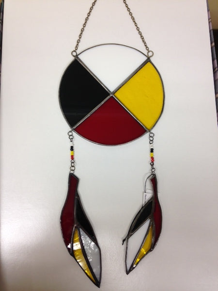 Stained Glass (Mi'Kmaq Medicine Wheel with 2 Feathers)